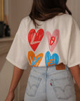 Tee-shirt femme blanc imprimé Love et cœurs (vue 7)