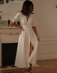 Robe longue Jola écrue en jean col V boutonnée