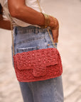 Sac pochette Gabin terracotta tressé et chaîne dorée (vue 4)