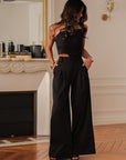 Ensemble femme noir pantalon fluide et bustier chic élégant (vue 4)