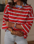 T-shirt femme coton à rayures rouge avec nœud dans le dos (vue 5)