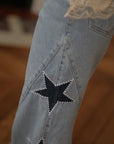 Jean femme bleu clair coupe droite étoiles côtés taille mi-haute Liv (vue 3)