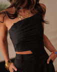 Ensemble femme noir pantalon fluide et bustier chic élégant (vue 7)