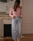 Top femme marinière manches longues coupe asymétrique (vue 3)