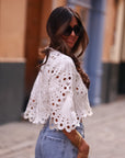 Top Erika blanc cropped, broderie anglaise festonnée (vue 3)