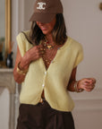 Gilet femme sans manches jaune en mohair (vue 3)