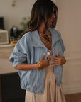 Veste femme en jean bleu clair en coton Melly (vue 6)