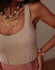 Top femme doré col rond effet brillant élégant sans manches (vue 2)