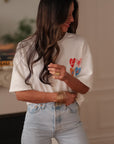 Tee-shirt femme blanc imprimé Love et cœurs (vue 2)