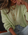 Pull Roméo vert col rond doux