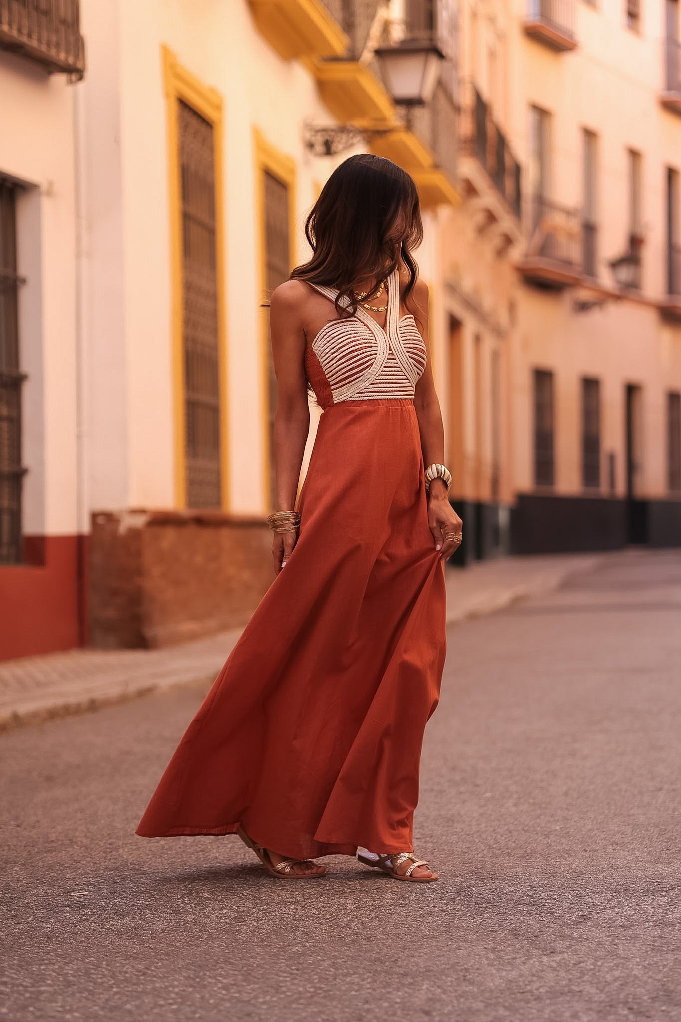 Robe Calypso terracotta robe femme longue terracotta haut cordes ecrues