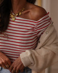 Top femme marinière manches longues coupe asymétrique (vue 2)