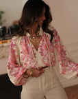 Blouse femme fluide écru rose à motifs floraux manches longues (vue 6)