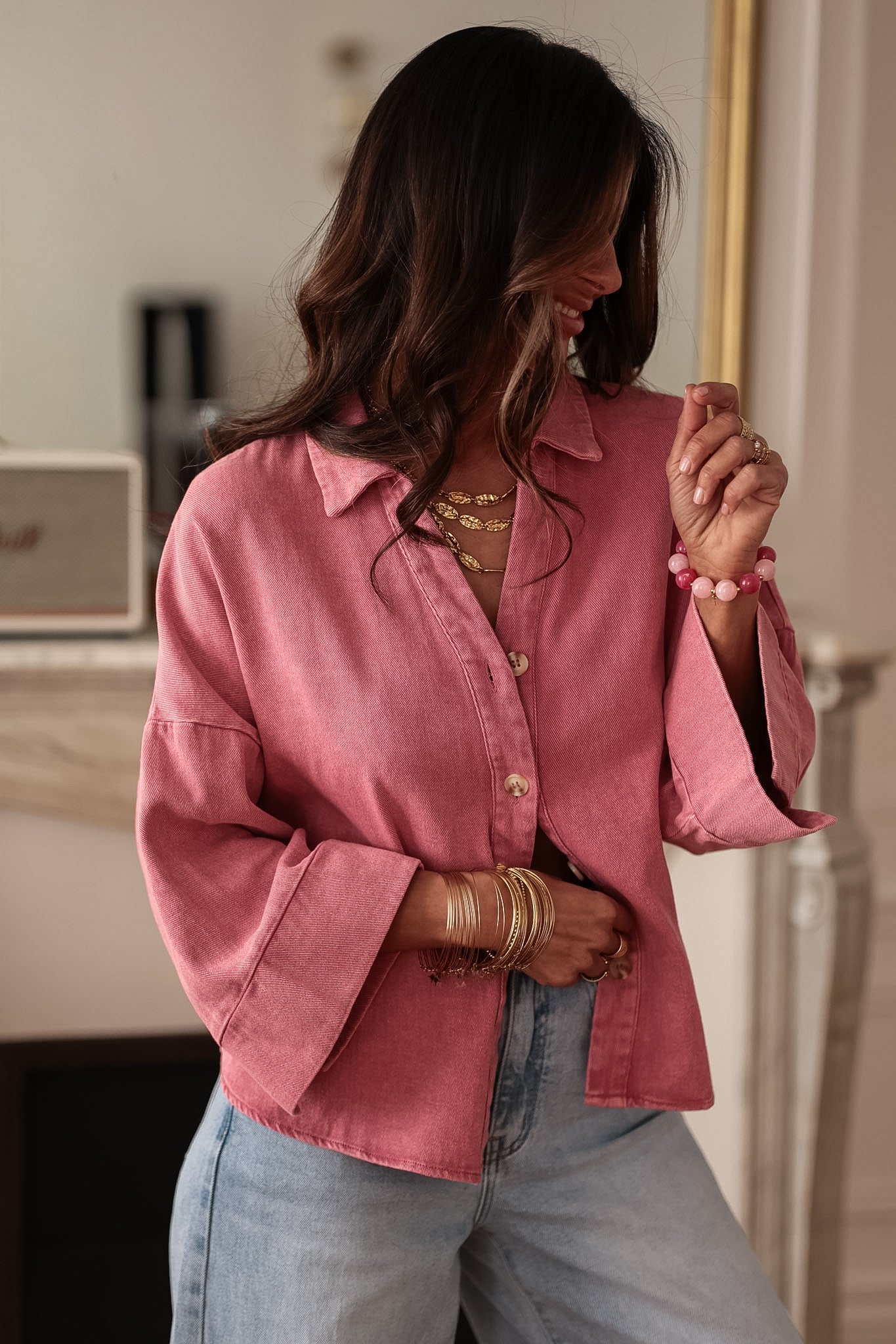 Chemise Callas rose en jean