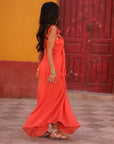 Ensemble femme corail top noué jupe longue asymétrique fluide (vue 9)