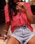 Blouse Anja rouge à fleurs