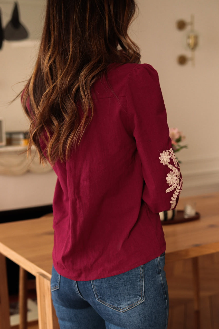 Blouse Monica brodée Burgundy