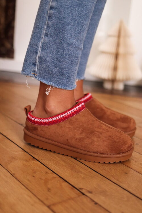 Chaussons Azel camel et rouge