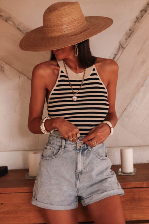 Top Jill beige et noir