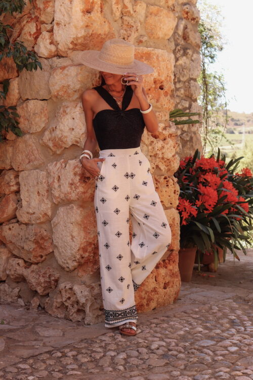 Pantalon Jules brodé blanc et noir
