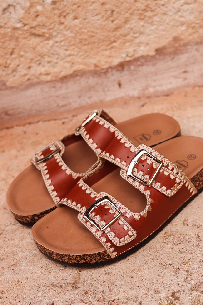 Sandales plates Charlize camel Intemporel