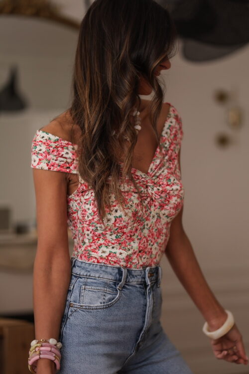 Top Liberty à fleurs rose